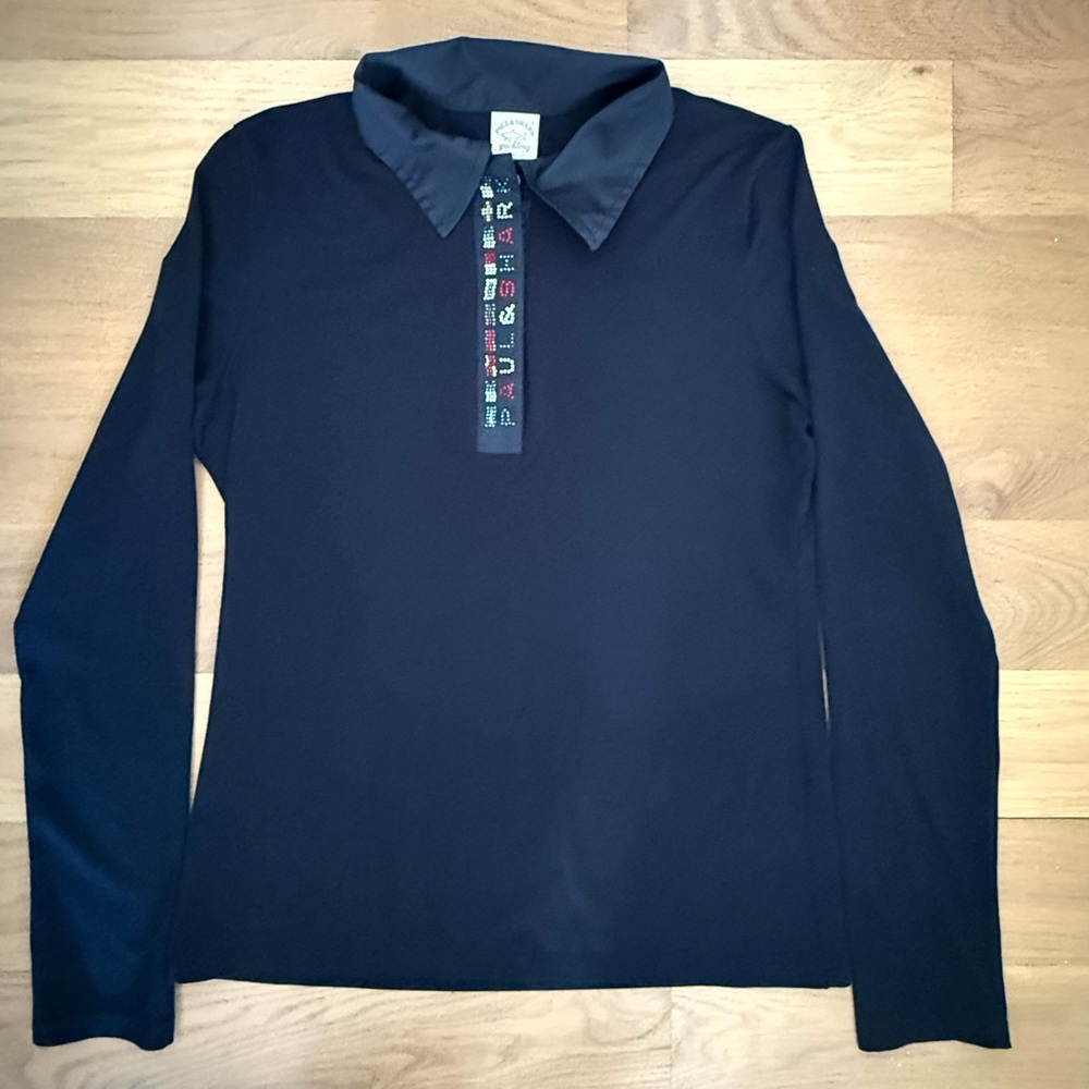 Paul & Shark Navy Long Sleeve Polo with Embellished Placket
